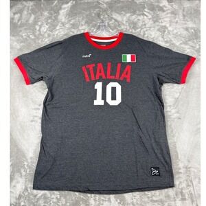 Mitre Elite Italia 10 Soccer Ringer T-Shirt Mens Large Gray Red Italian Flag Tee
